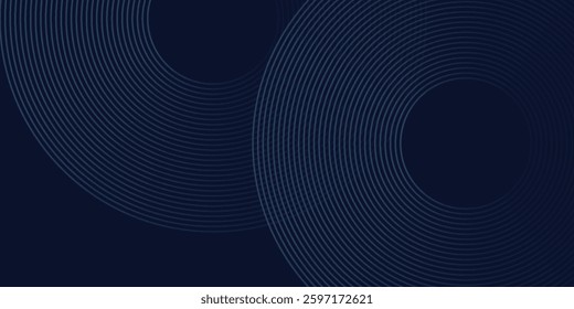 Vector blue glowing geometric lines on dark blue background. Modern shiny blue circle lines pattern abstract
