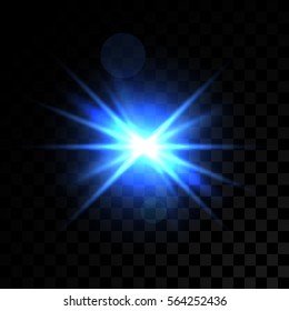 Luces brillantes azules vectoriales en fondo transparente. Rayos de luz de efecto especial. Chispa, estallido estrella, flash. Un foco de atención. Iluminación.