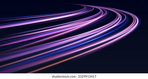 Vector blue glowing lines air flow effect. Speed connection vector background. Database fast data transfer acceleration. Big data traffic visualization, dynamic high speed data streaming traffic.	