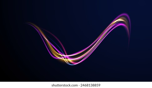 Vector blue glowing lines air flow effect. Speed connection vector background. Database fast data transfer acceleration. Big data traffic visualization, dynamic high speed data streaming traffic.
