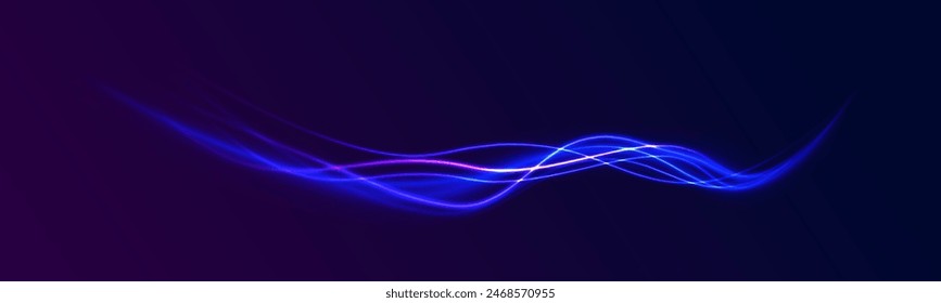 Vector blue glowing lines air flow effect. Speed connection vector background. Database fast data transfer acceleration. Big data traffic visualization, dynamic high speed data streaming traffic.