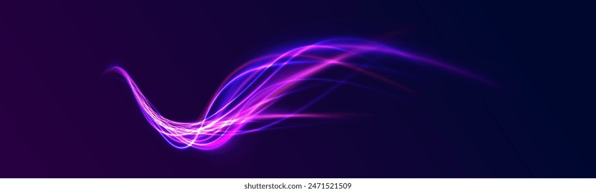 Vector azul brillante líneas efecto de flujo de aire. Fondo de Vector de conexión de velocidad. Aceleración rápida de transferencia de datos de base de datos. Visualización del tráfico de Big Data, tráfico dinámico de transmisión de datos de alta velocidad.
