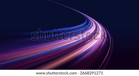 Vector blue glowing lines air flow effect. Speed connection vector background. Database fast data transfer acceleration. Big data traffic visualization, dynamic high speed data streaming traffic.	

