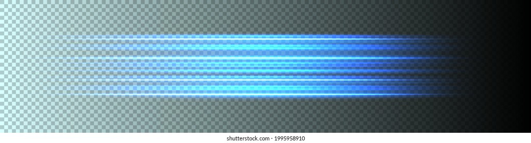 Vector blue glowing lines effect. Straight fast light. Acceleration speed motion. Horizontal rays of light. Isolated on transparent background.  - Shutterstock ID 1995958910