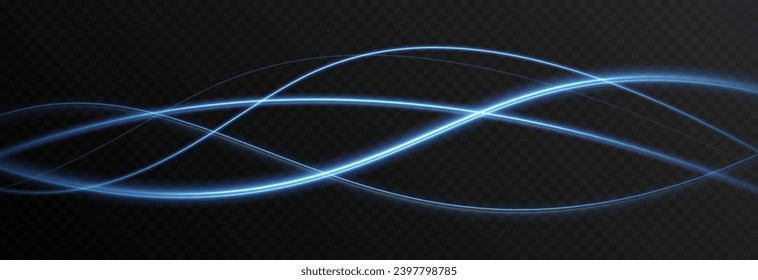 Vektorblaue leuchtende Linien png. Magische Lichtlinien. Schnell verdrehte Linien. Lichtweg, glühende Wellen. Bewegung des Energieflusses. Lichteffekt. PNG.