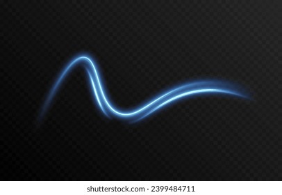 Vector blue glowing lines png. Magic lines of light. Speedy twisted lines. Light trail, glowing waves. Movement of energy flow. Light effect. PNG.