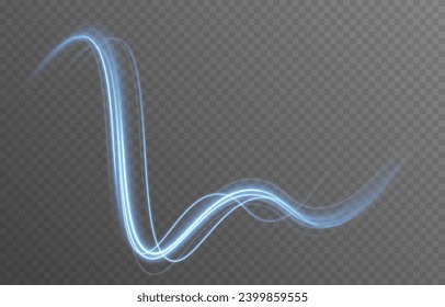 Vector blue glowing lines png. Magic lines of light. Speedy twisted lines. Light trail, glowing waves. Movement of energy flow. Light effect. PNG.