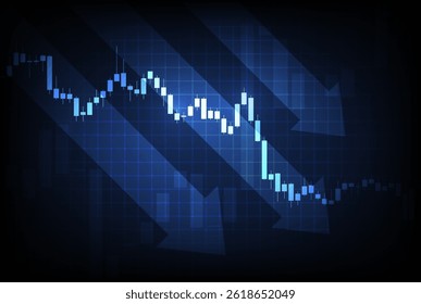 Vector blue glowing stock market fall chart - investment, global economics, cryptocurrency, trading, bear market, crisis