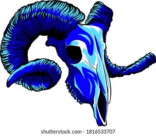 Vector Blue goat Tattoo Skull Illustration graphics art