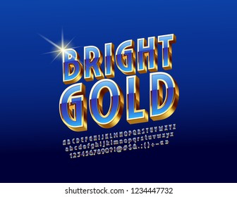 Vektor Blue und Gold heller Font. Luxus-Glossy 3D Alphabet Buchstaben, Zahlen und Symbole.