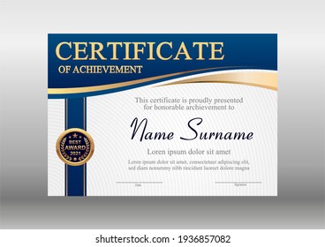 Vector blue and gold certificate template