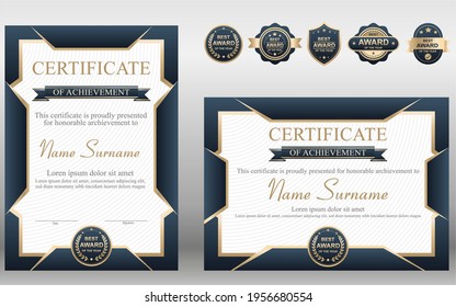 Plantilla de certificado azul y oro de vectores