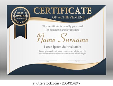 Vector blue and gold certificate template