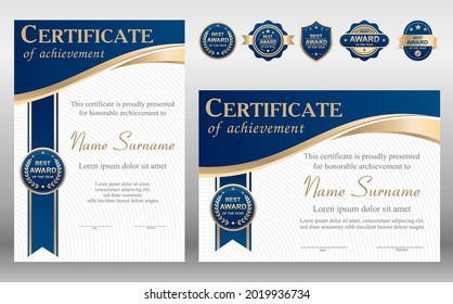 Vector blue and gold certificate template