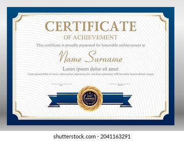 Vector blue and gold certificate template