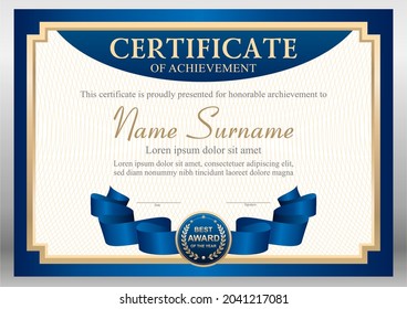 Vector blue and gold certificate template