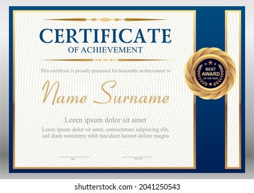 Vector blue and gold certificate template
