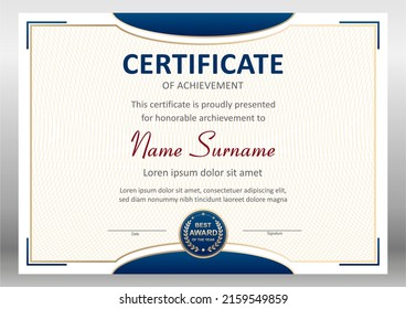 Vector blue and gold certificate template