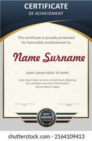 Vector blue and gold certificate template
