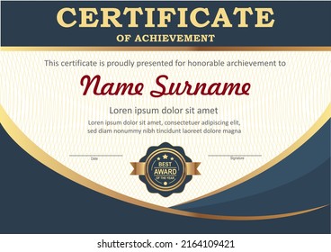 Vector blue and gold certificate template