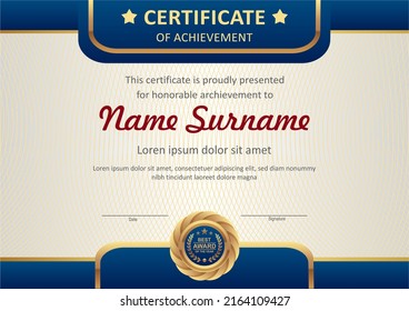 Vector Blue Gold Certificate Template Stock Vector (Royalty Free ...