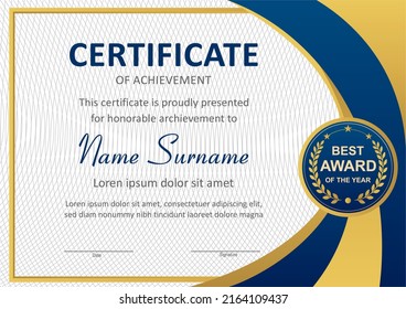 Vector blue and gold certificate template