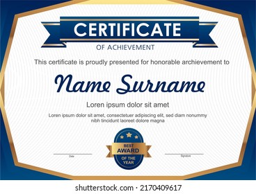 Vector Blue Gold Certificate Template Stock Vector (Royalty Free ...