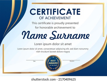 Vector blue and gold certificate template