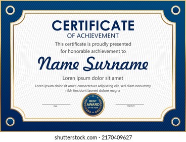 Vector blue and gold certificate template