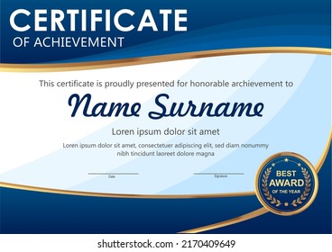 Vector Blue Gold Certificate Template Stock Vector (Royalty Free ...