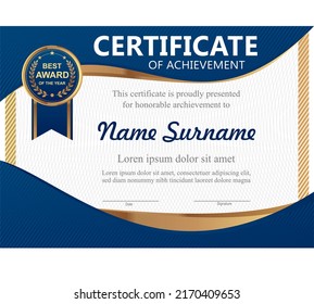 Vector Blue Gold Certificate Template Stock Vector (Royalty Free ...