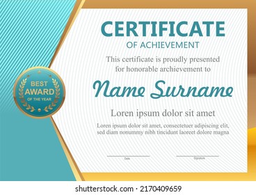Vector blue and gold certificate template