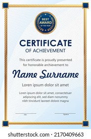 Vector blue and gold certificate template