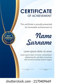 Vector blue and gold certificate template