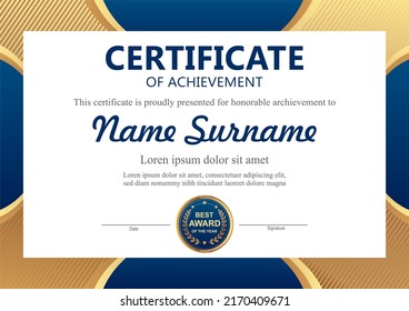 Vector Blue Gold Certificate Template Stock Vector (Royalty Free ...