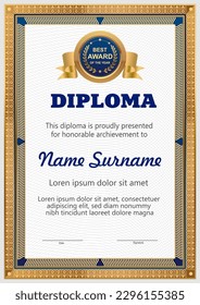 Plantilla de certificado azul y oro de vectores