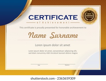 Vector blue  and gold certificate template