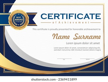 Vector blue  and gold certificate template