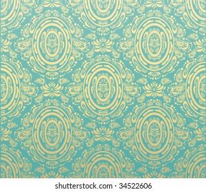 Vector blue and gold decorative royal seamless floral ornament