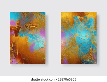 Vector Blue and Gold Design Template set for Brochures, Flyers, Mobile Technologies, Applications, Online Services, Typographic Emblems, Logo, Banners. Golden Abstract Modern Background