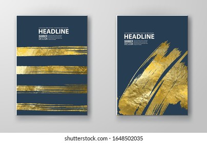 Vector Blue and Gold Design Templates for Brochures, Flyers, Mobile Technologies, Applications, Online Services, Typographic Emblems, Logo, Banners and Infographic. Golden Abstract Modern Background.