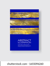 Vector Blue and Gold Design Templates for Brochures, Flyers, Mobile Technologies, Applications, Online Services, Typographic Emblems, Logo, Banners and Infographic. Golden Abstract Modern Background.