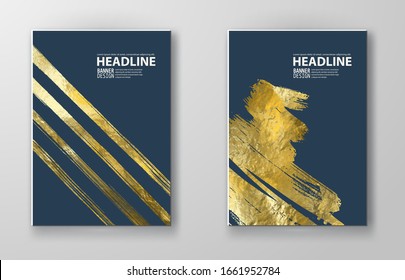 Vector Blue and Gold Design Templates for Brochures, Flyers, Mobile Technologies, Applications, Online Services, Typographic Emblems, Logo, Banners and Infographic. Golden Abstract Modern Background.