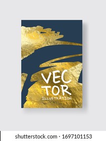 Vector Blue and Gold Design Templates for Brochures, Flyers, Mobile Technologies, Applications, Online Services, Typographic Emblems, Logo, Banners and Infographic. Golden Abstract Modern Background.