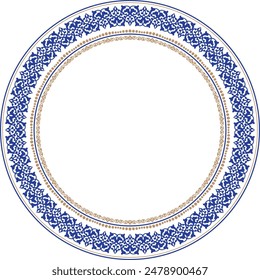 Vector blue and gold Kazakh national round pattern, frame, ornaments. Ethnic ornament peoples of Asia, Kazakhs, Kirghiz, Kalmyks, Mongols, Buryats, Turkmens. 