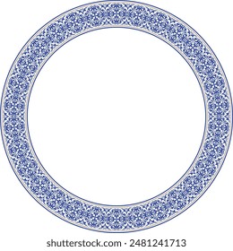 Vector blue and gold Kazakh national round pattern, frame. Ethnic ornament of the nomadic peoples of Asia, the Great Steppe, Kazakhs, Kirghiz, Kalmyks, Mongols, Buryats, Turkmens.