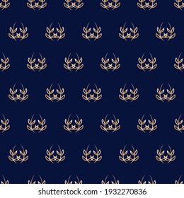 Vector blue gold laurel leaves seamless pattern