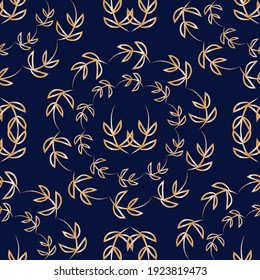 Vector blue gold laurel wreath seamless pattern