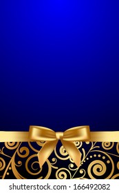Vector blue and gold luxury frame with gold ribbon