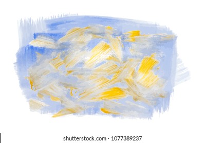 Vector blue and gold paint smear stroke background. Abstract gold glittering textured art illustration. Gold Texture Paint Stain Illustration. Hand drawn brush strokes vector backdrop. Acrilyc strokes